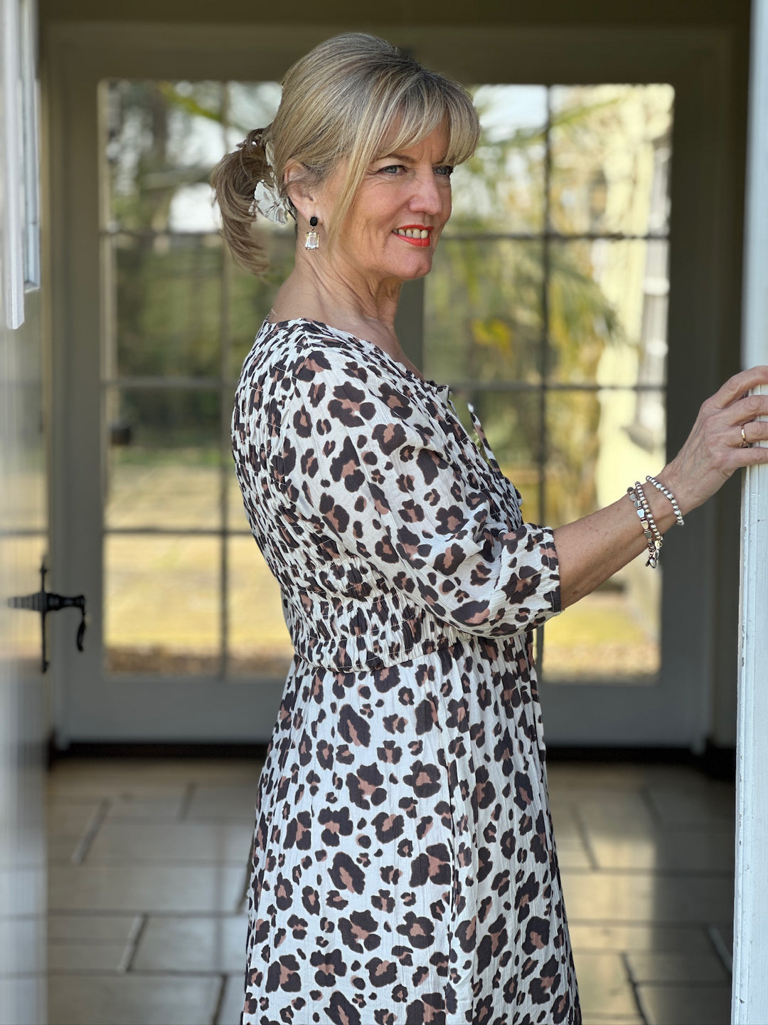 Leopard Smocked Midi Dress