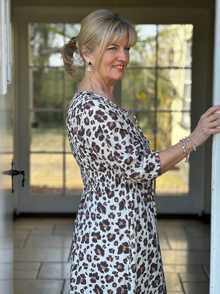 Leopard Smocked Midi Dress