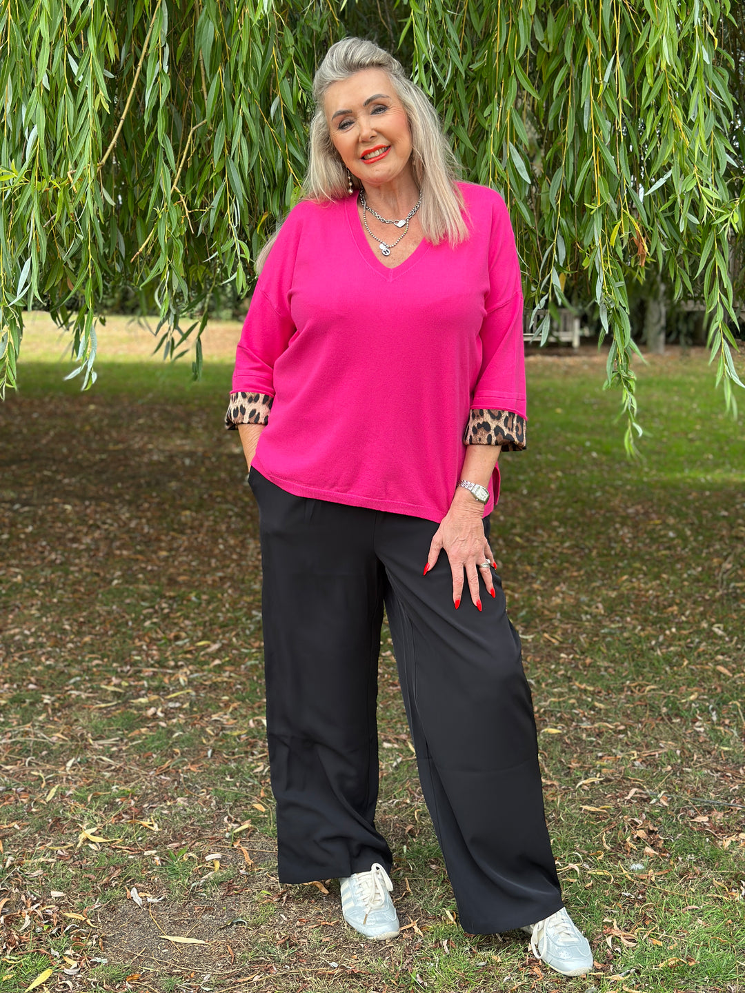 Leopard Cuff Jumper - Malissa J | Fuchsia