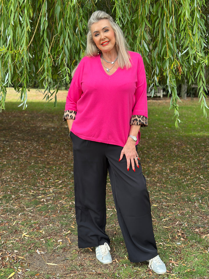 Leopard Cuff Jumper - Malissa J | Fuchsia