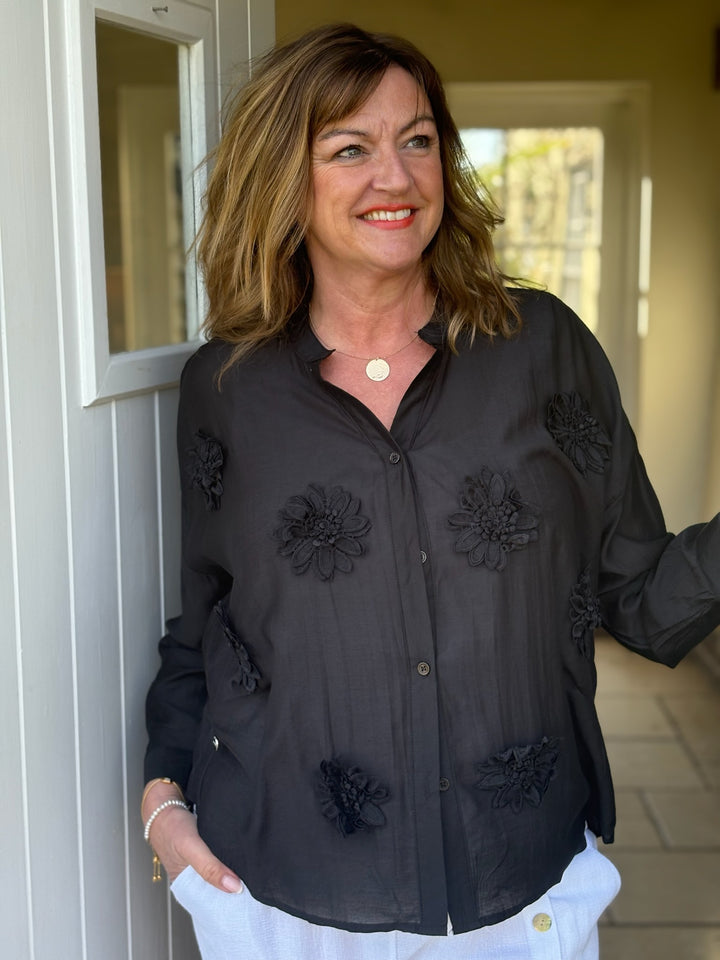 Blouse With Flower Detail  - Malissa J | Black