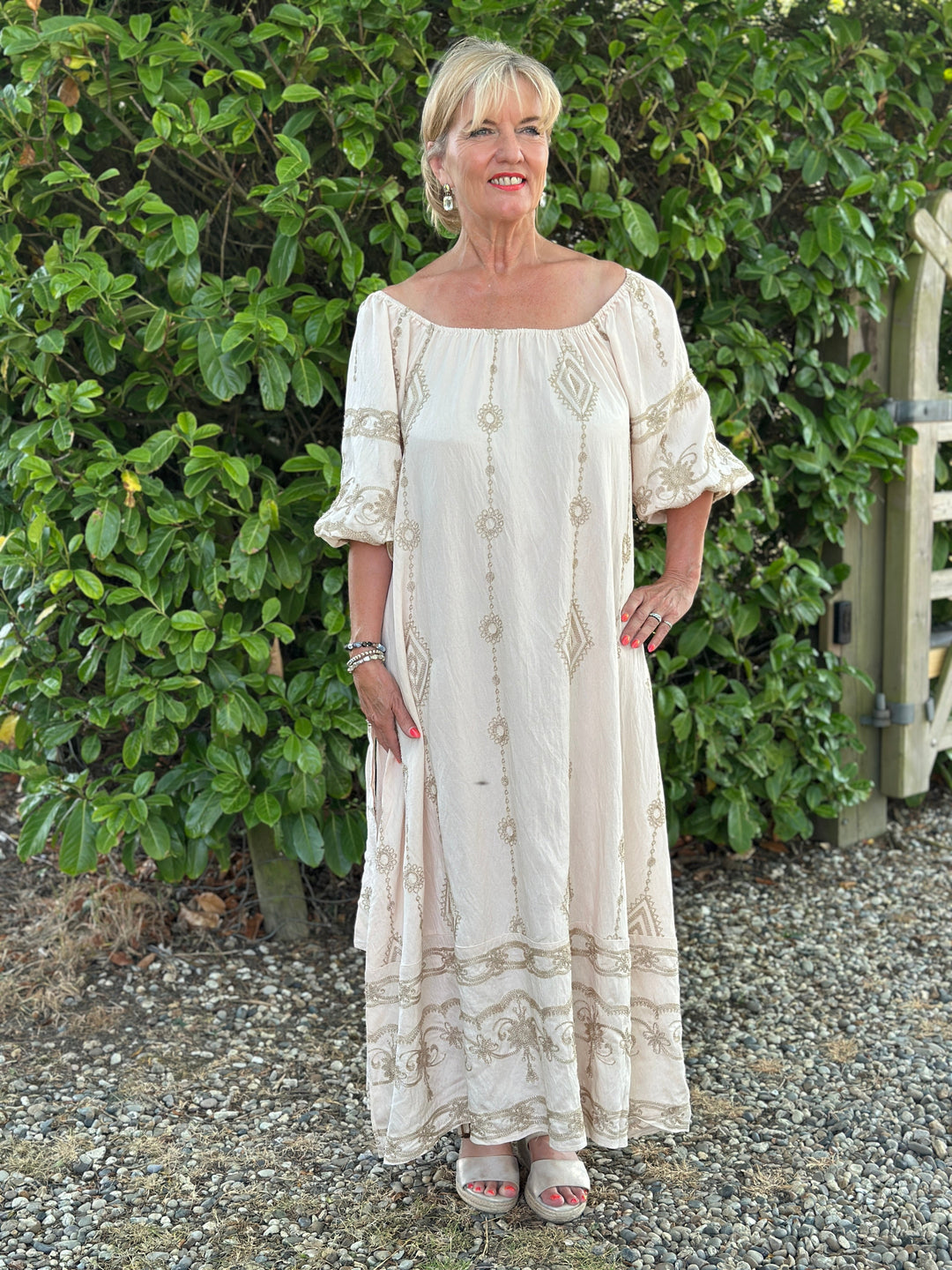 Embroidered Maxi Dress | Cream