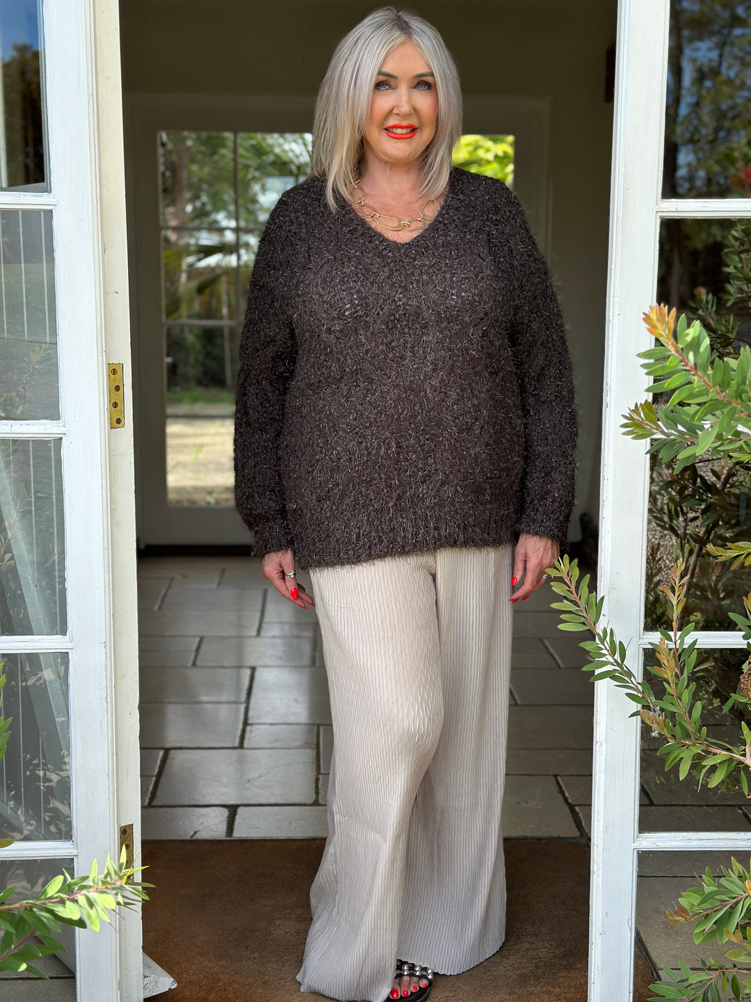 Cable Knit Shimmer Jumper - Malissa J | Chocolate