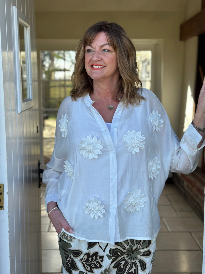 Blouse With Flower Detail  - Malissa J | White