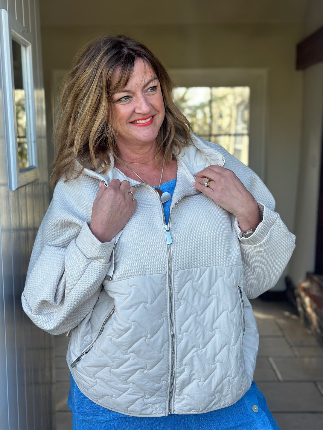 Textured Quilted Zip Jacket | Cream