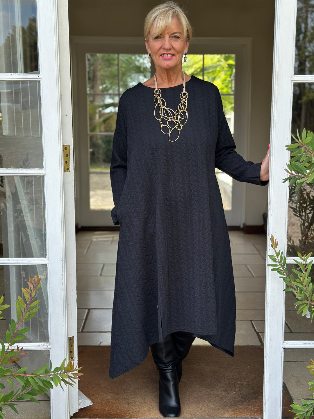 Cable Knit Dipped Hem Dress - Malissa J | Black