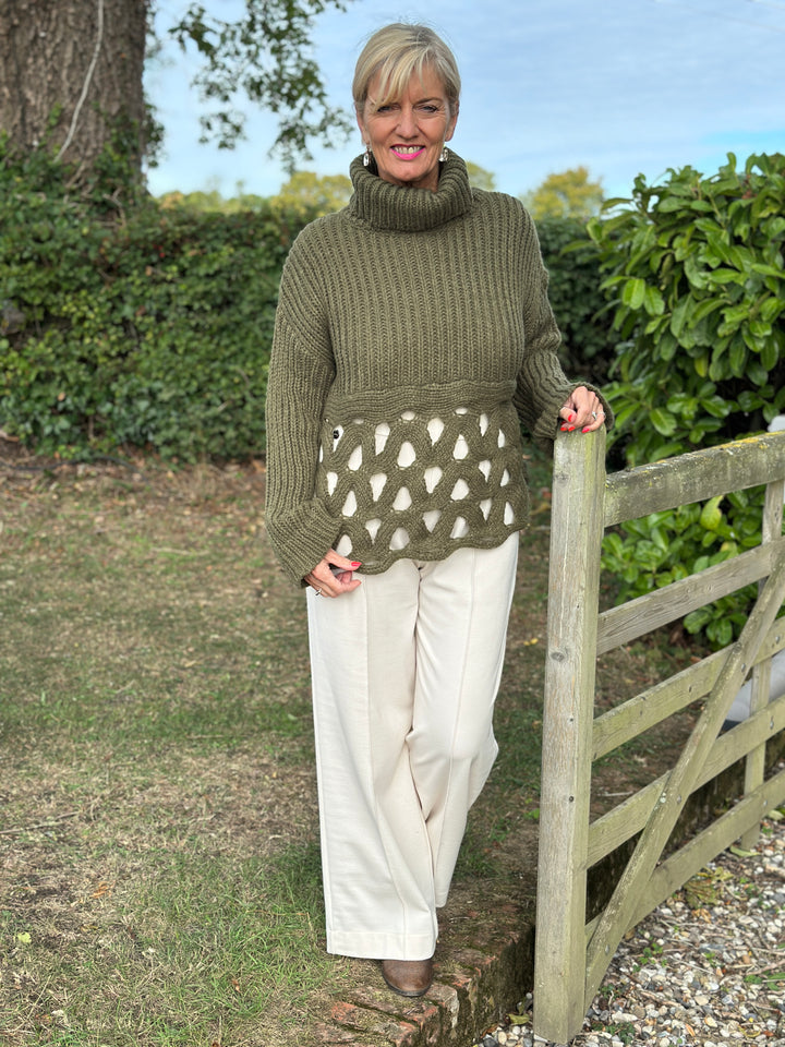 Loop Detail Roll Neck Chunky Knit - Malissa J | Khaki