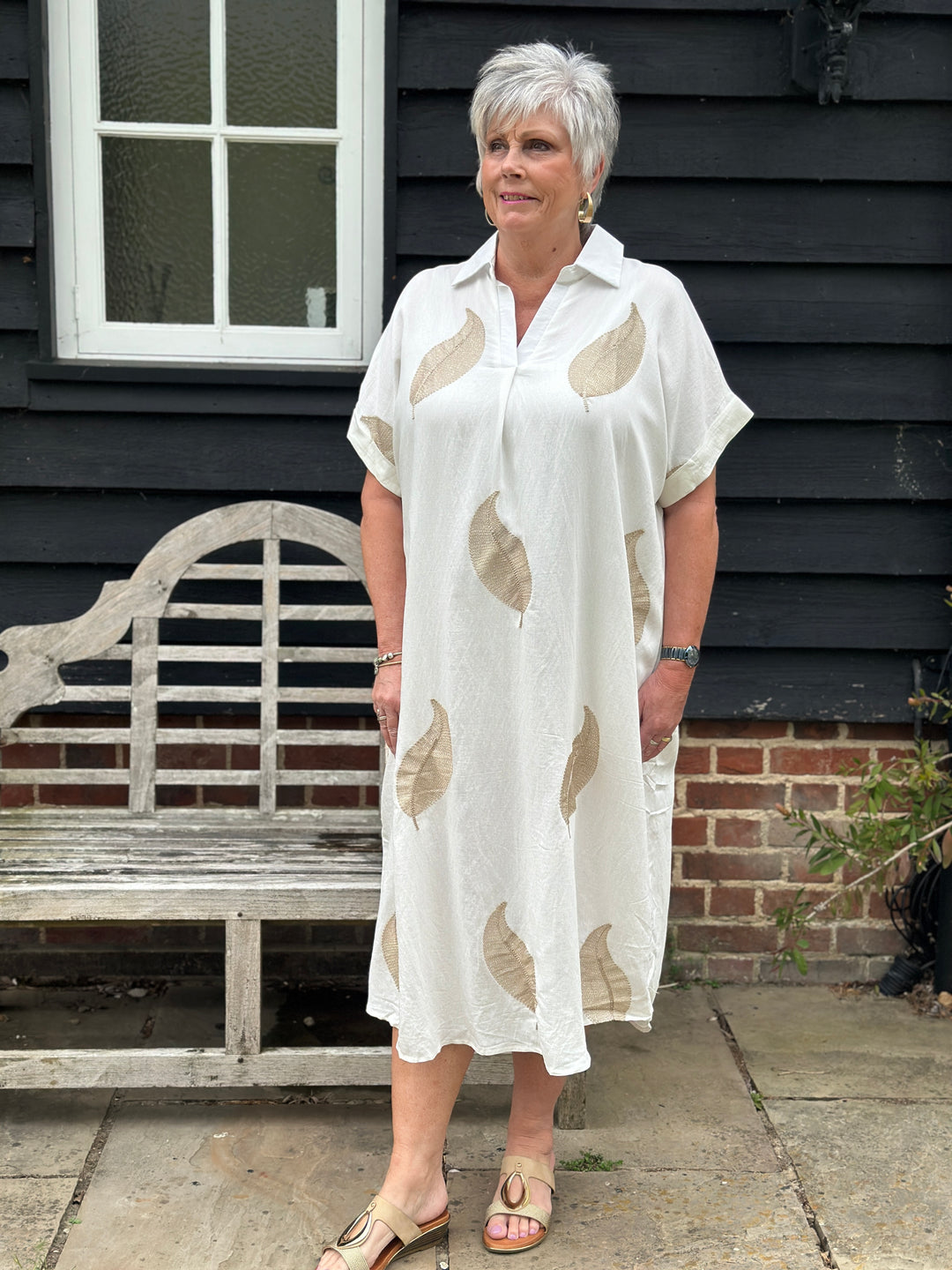 Shimmer Leaf Tunic Dress | White