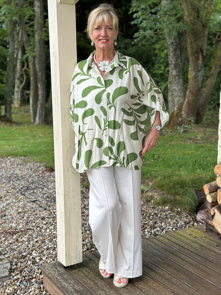 Abstract Leaf Motif Shirt | Khaki
