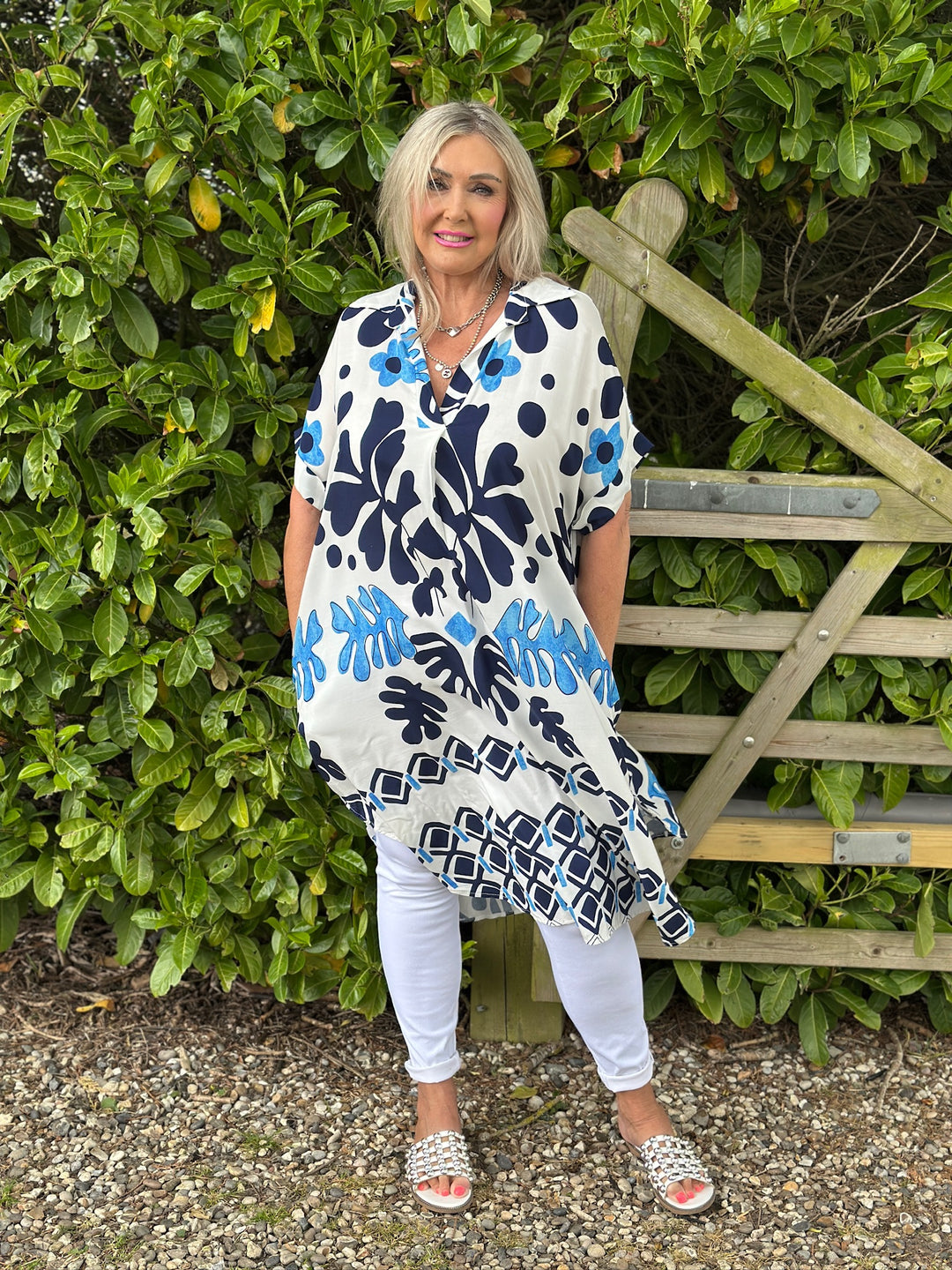 Abstract Print Tunic Dress | Ocean Blue