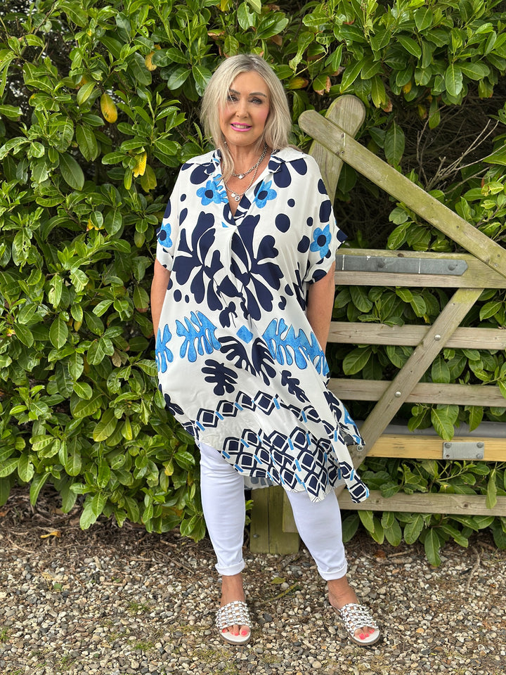 Abstract Print Tunic Dress | Ocean Blue