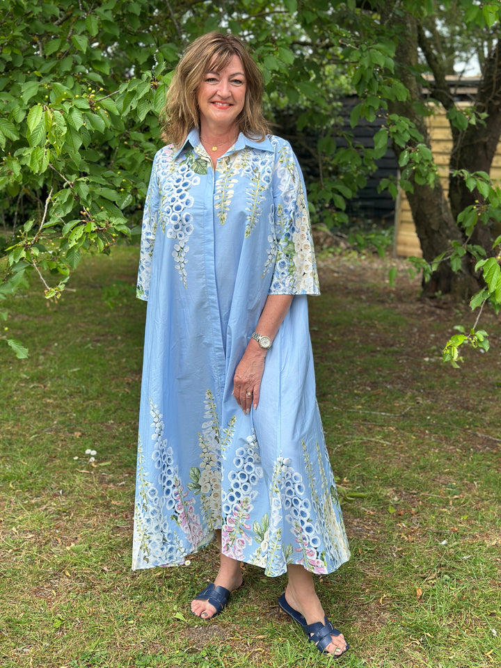 Foxglove Blossom Long Shirt Dress | Light Blue