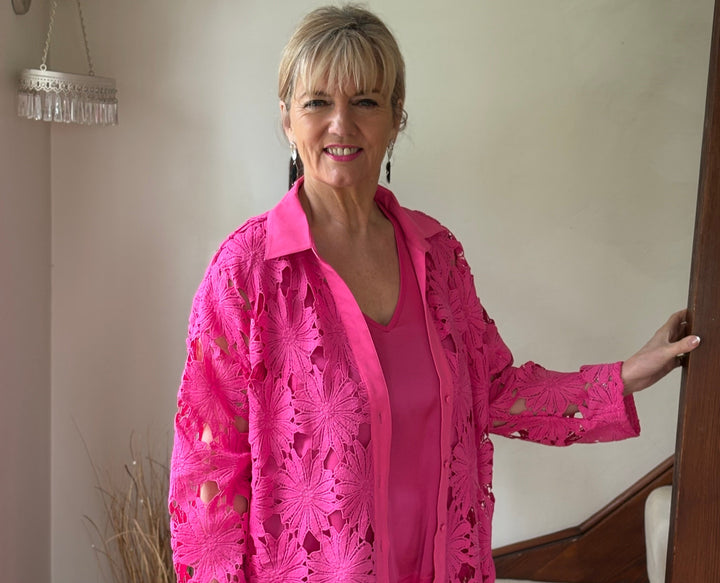 Daisy Lace Button Through Shirt Malissa J | Hot Pink - Mandy's Heaven 