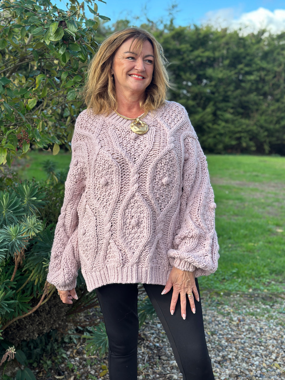 Bobble Cable Chunky Jumper | Blush