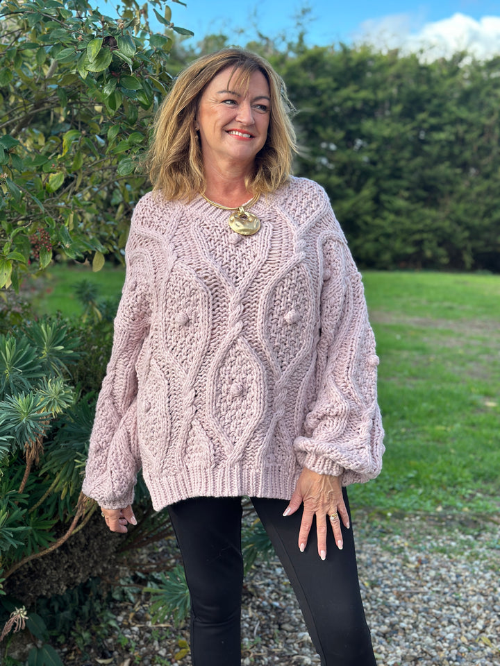 Bobble Cable Chunky Jumper | Blush