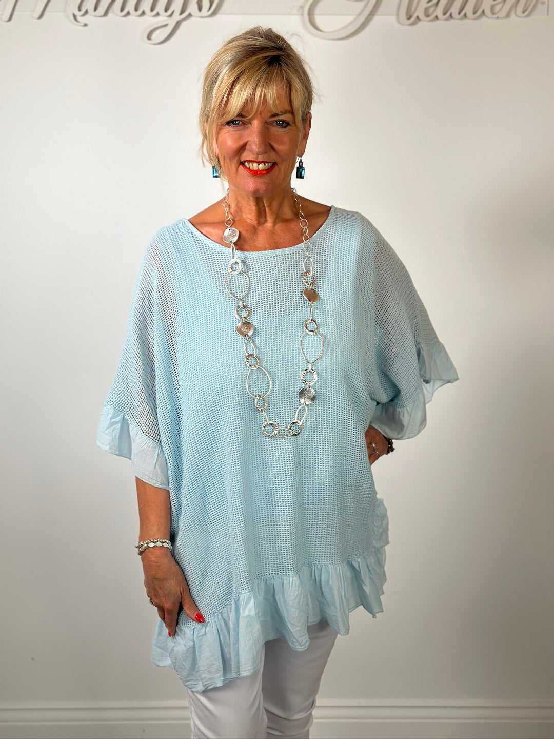 Mesh Textured Blouse | Baby Blue