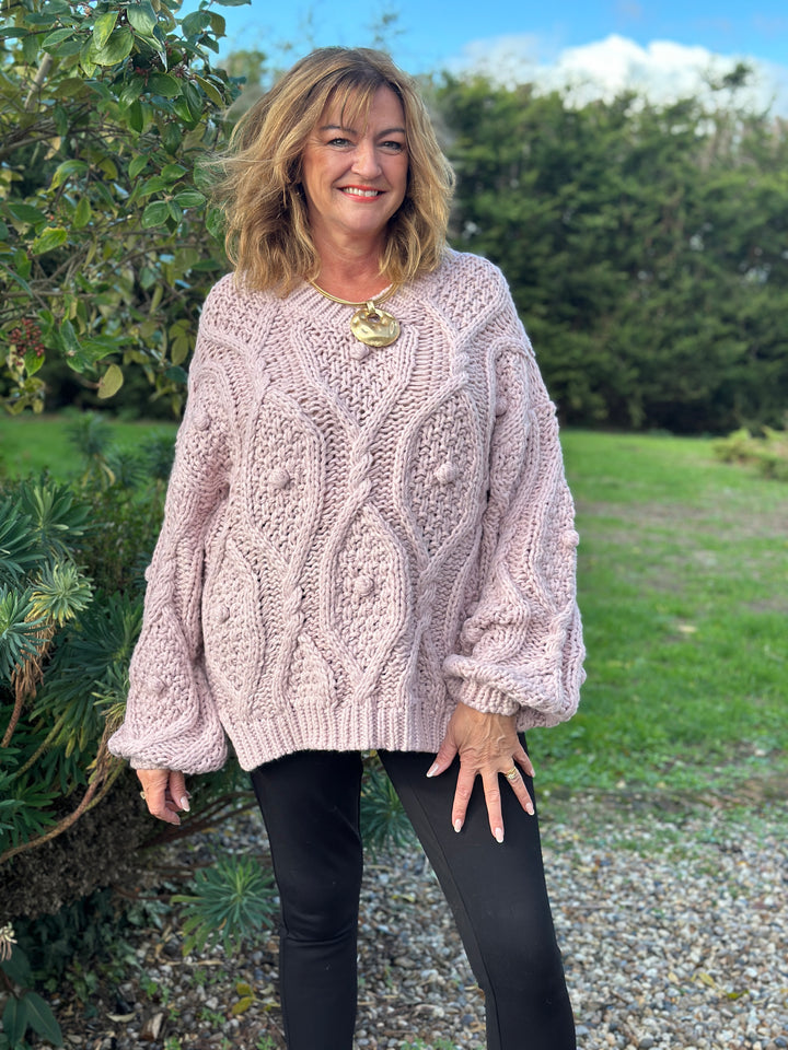 Bobble Cable Chunky Jumper | Blush