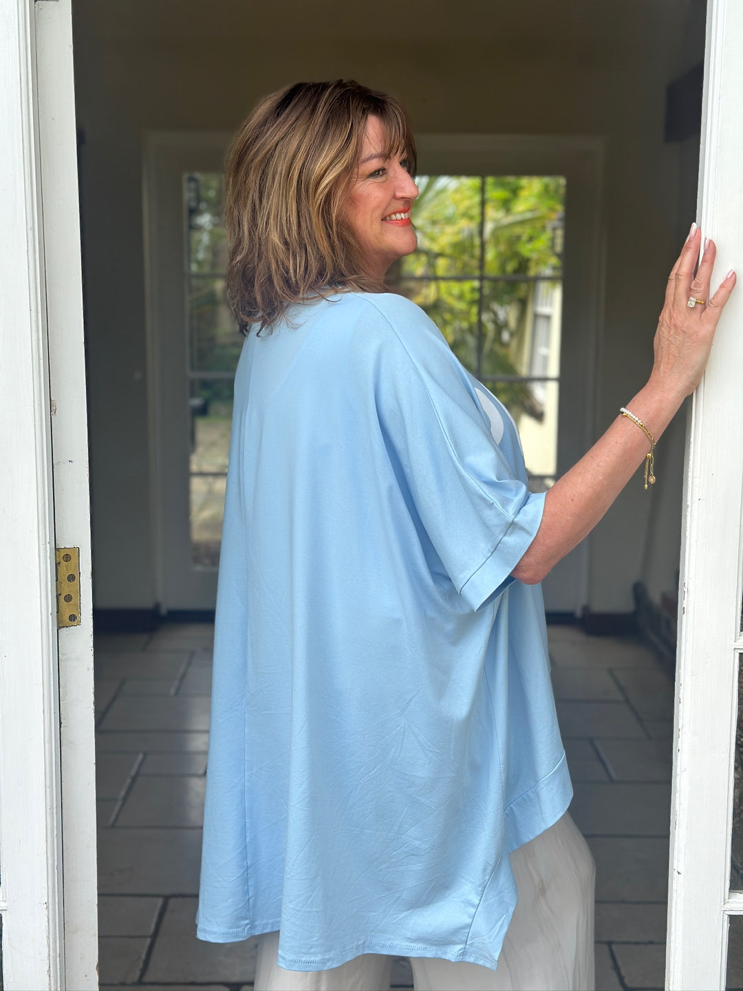 Paris Motif Oversized Top | Light Blue