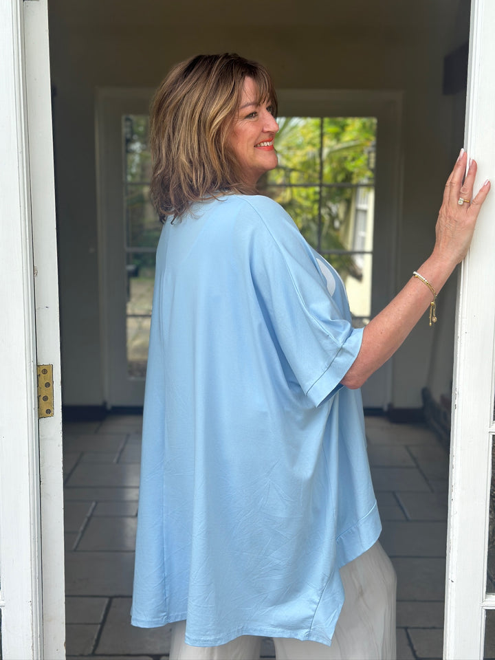Paris Motif Oversized Top | Light Blue