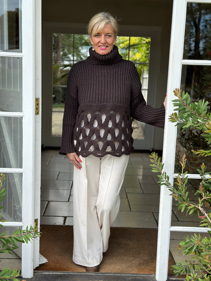 Loop Detail Roll Neck Chunky Knit - Malissa J | Chocolate Brown