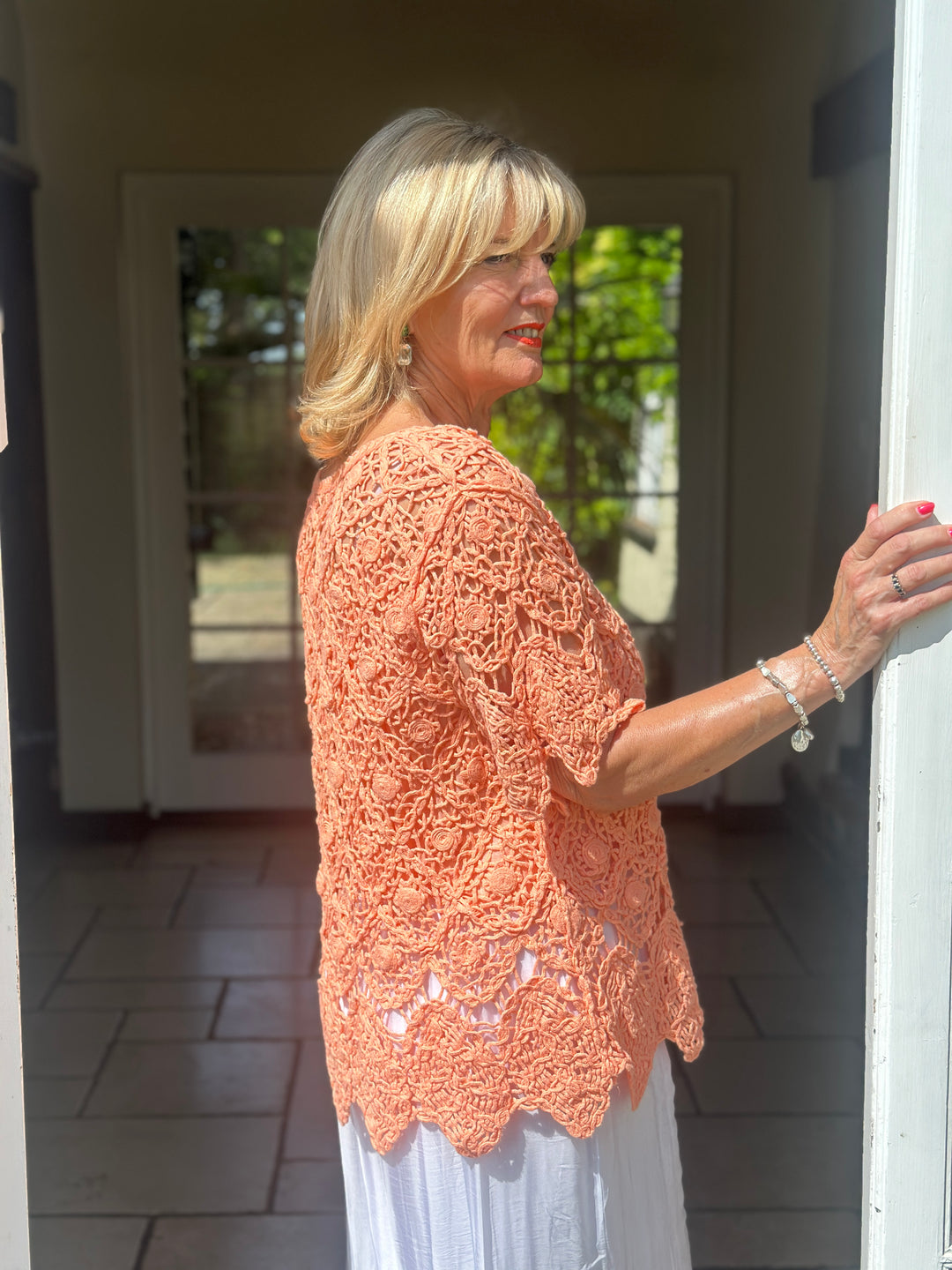 Two Piece Cotton Crochet Top | Coral