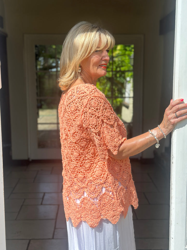 Two Piece Cotton Crochet Top | Coral