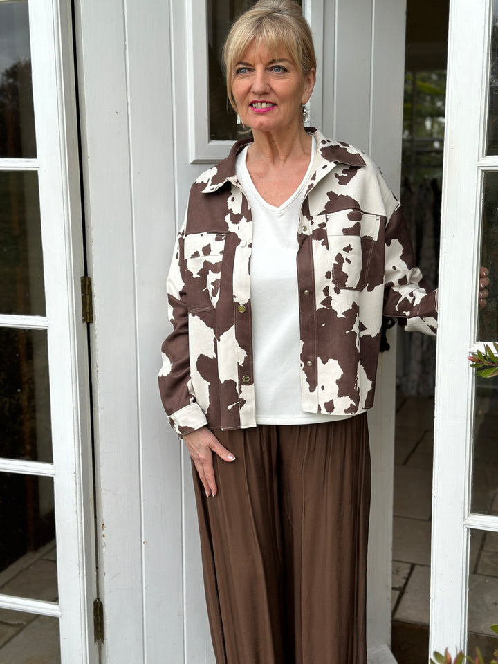 Cow Print Faux Suede Western Jacket - Malissa J