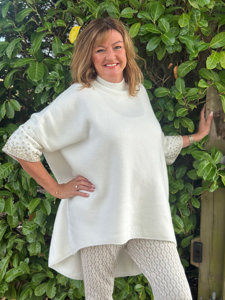 Diamante Sleeve Chunky Knit  | Ivory