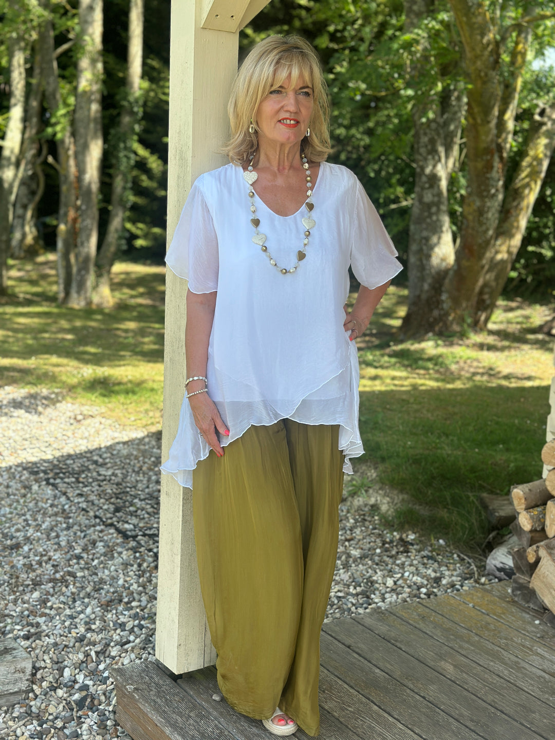 Layered Floaty Silk Blouse | White