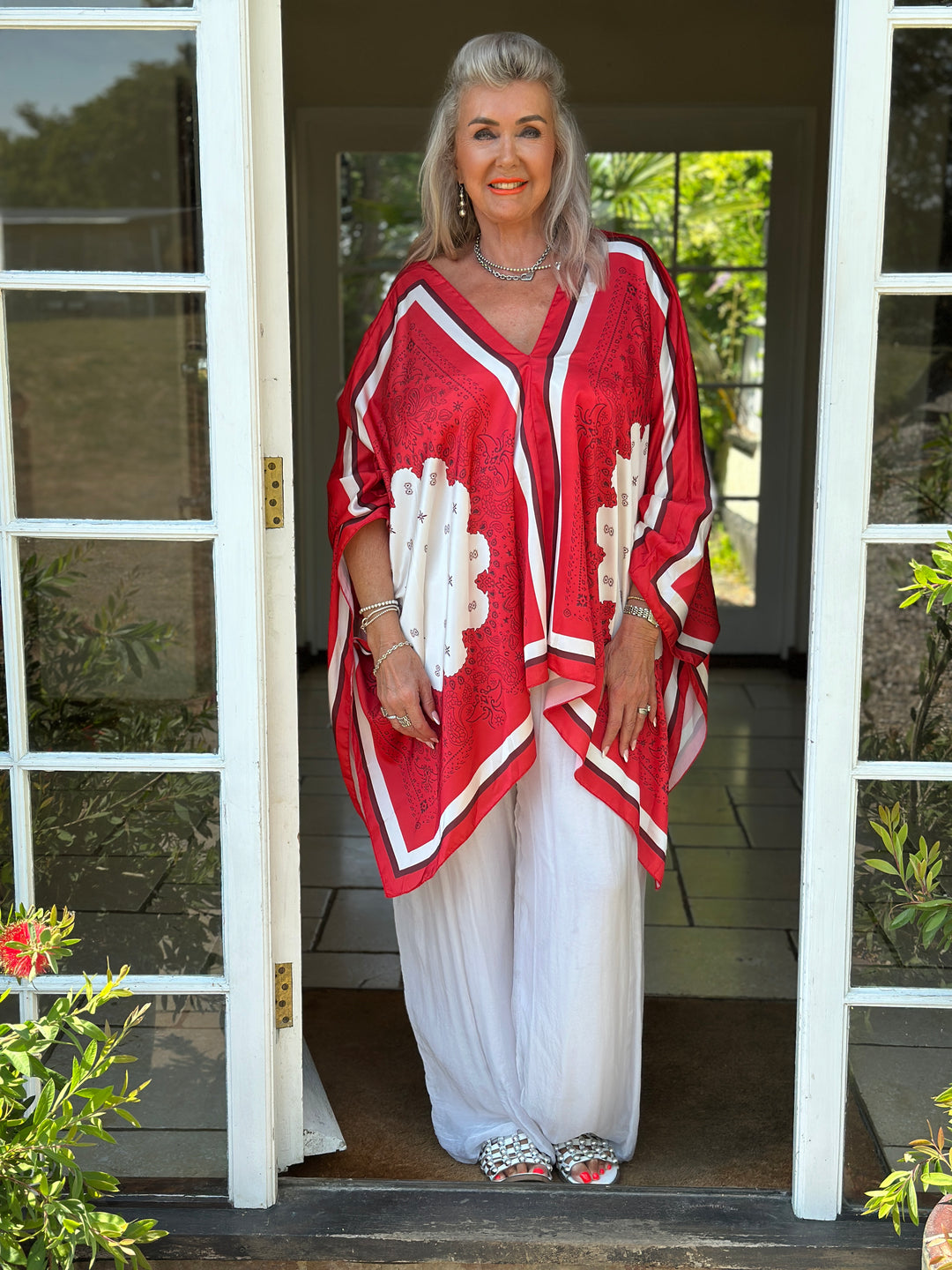 Paisley Kaftan Top | Red & White