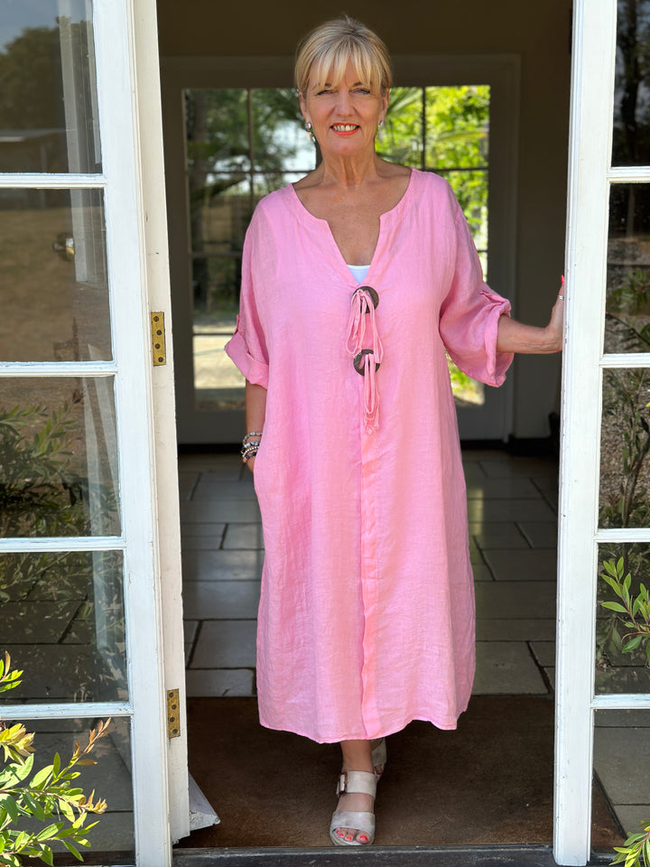 Positano Linen Dress | Pastel Pink