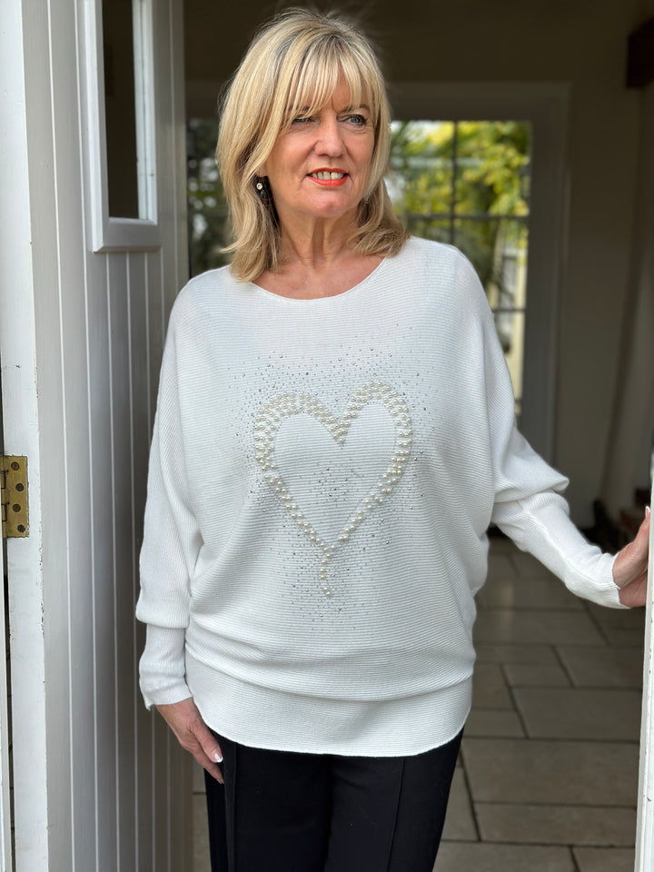 Pearl Heart Batwing Jumper | Ivory
