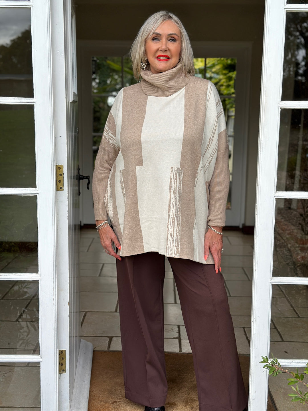 Roll Neck Abstract jumper | Beige