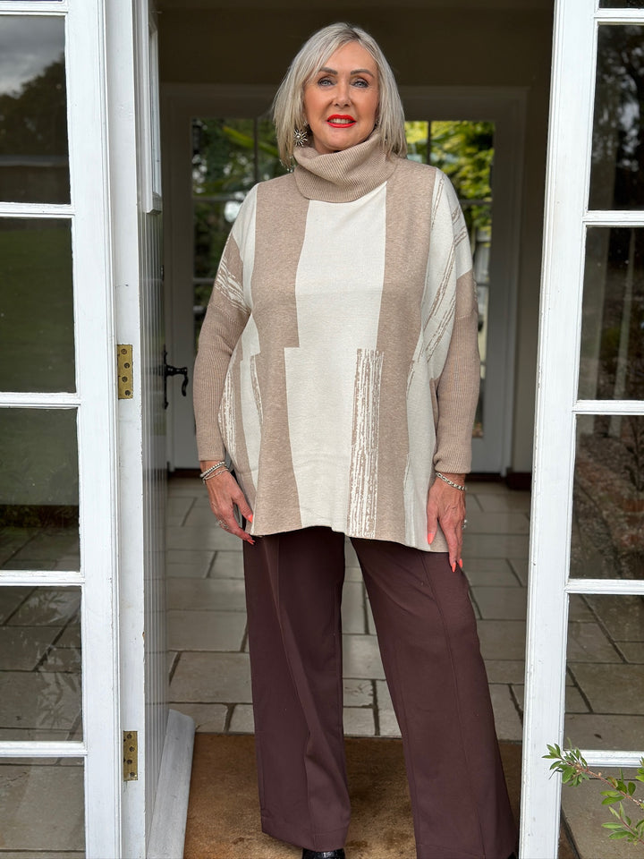 Roll Neck Abstract jumper | Beige