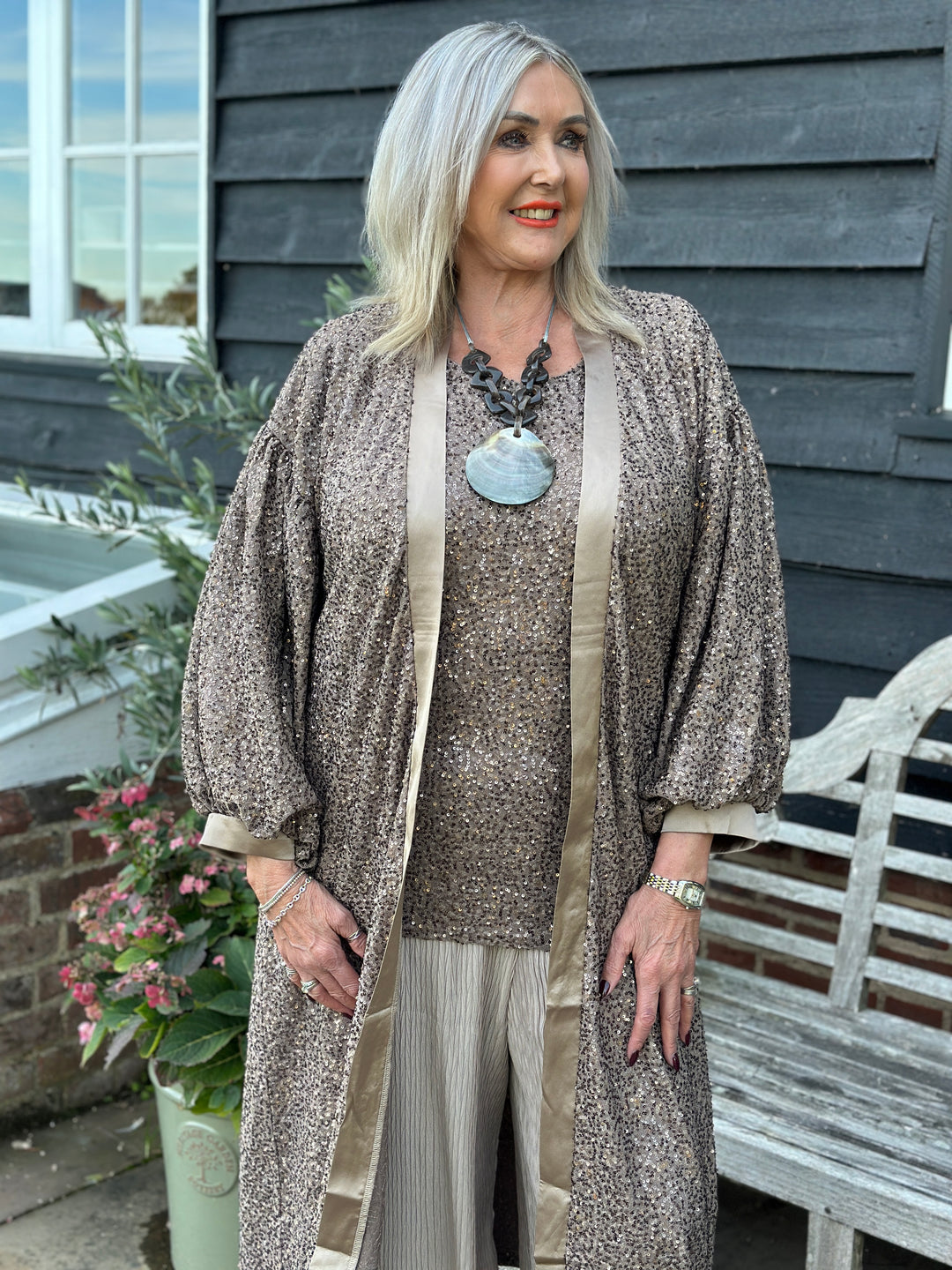 Sequin Longline Cardigan - Malissa J | Latte