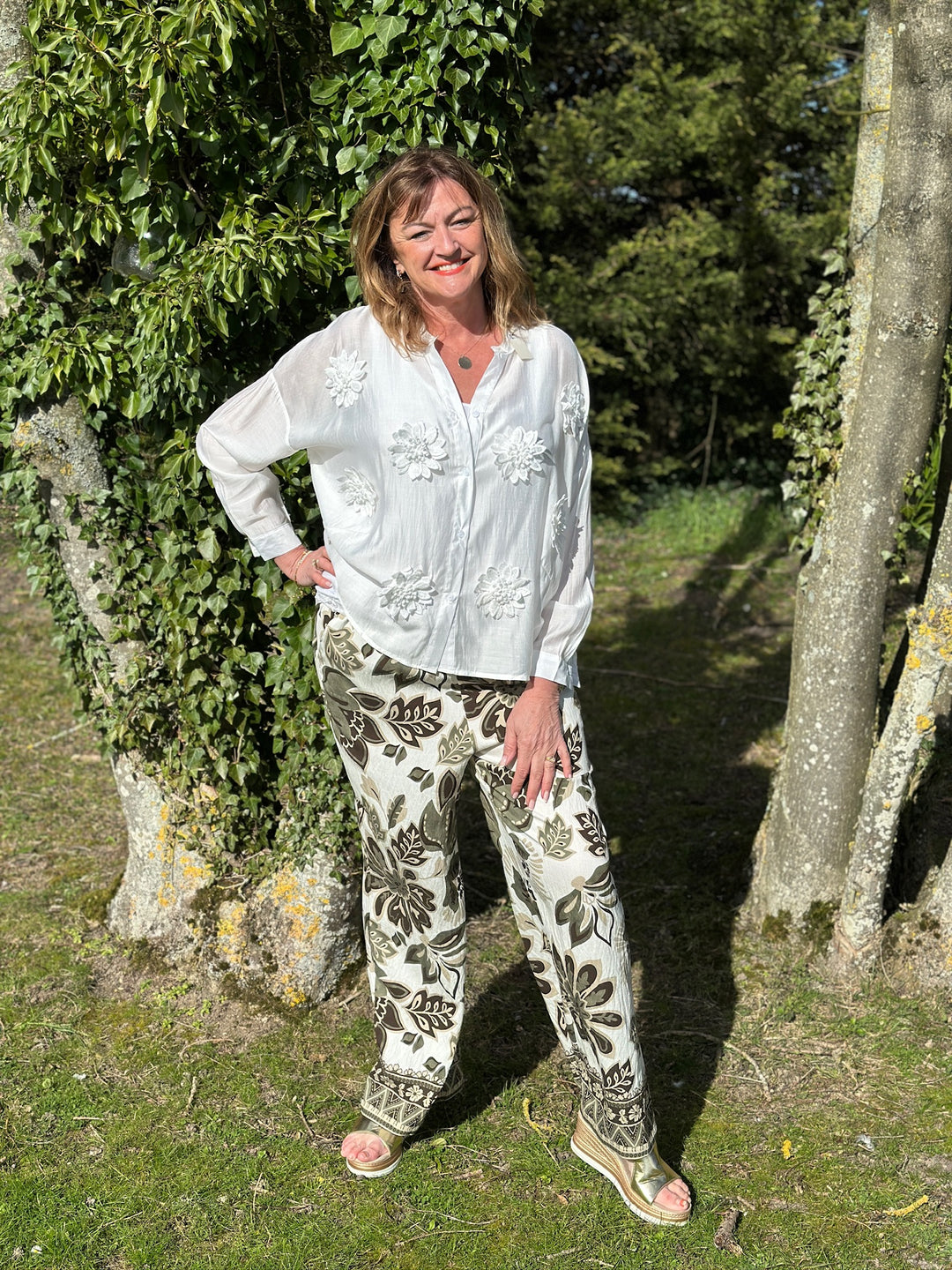 Blouse With Flower Detail  - Malissa J | White