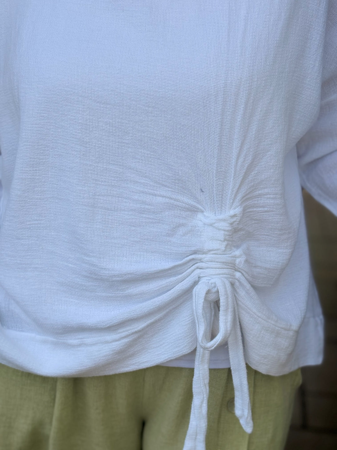 Cotton & Linen Tie Detail Top | White
