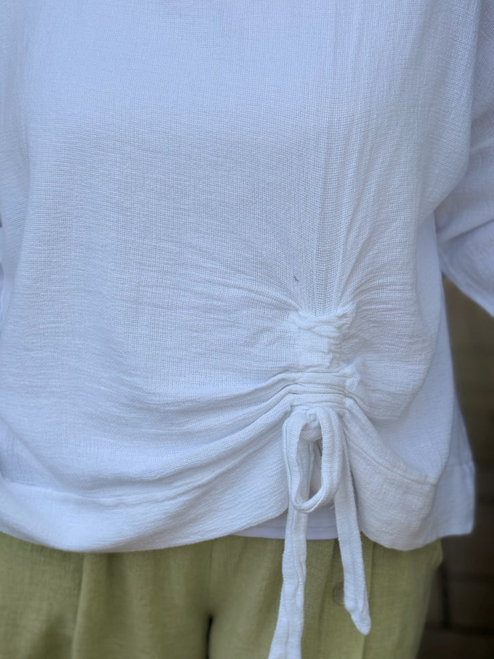 Cotton & Linen Tie Detail Top | White