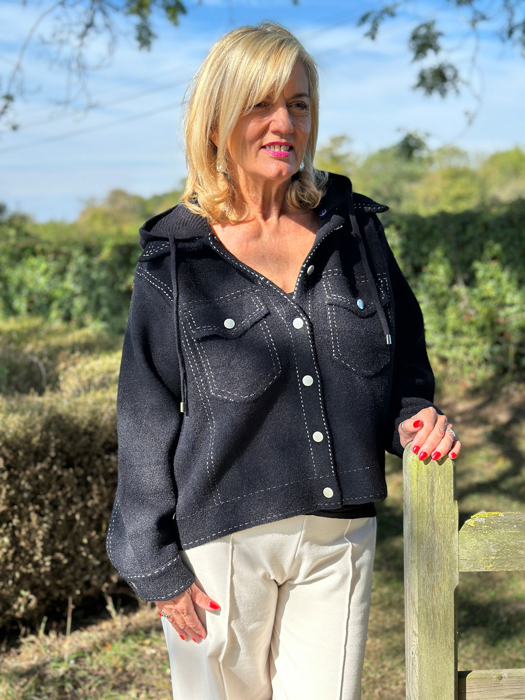 Stitch Detail Hoodie Jacket - Malissa J | Black