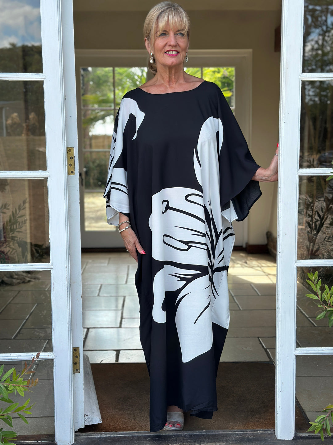 Lily Monochrome Kaftan Dress | Black & White