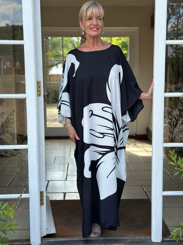 Lily Monochrome Kaftan Dress | Black & White