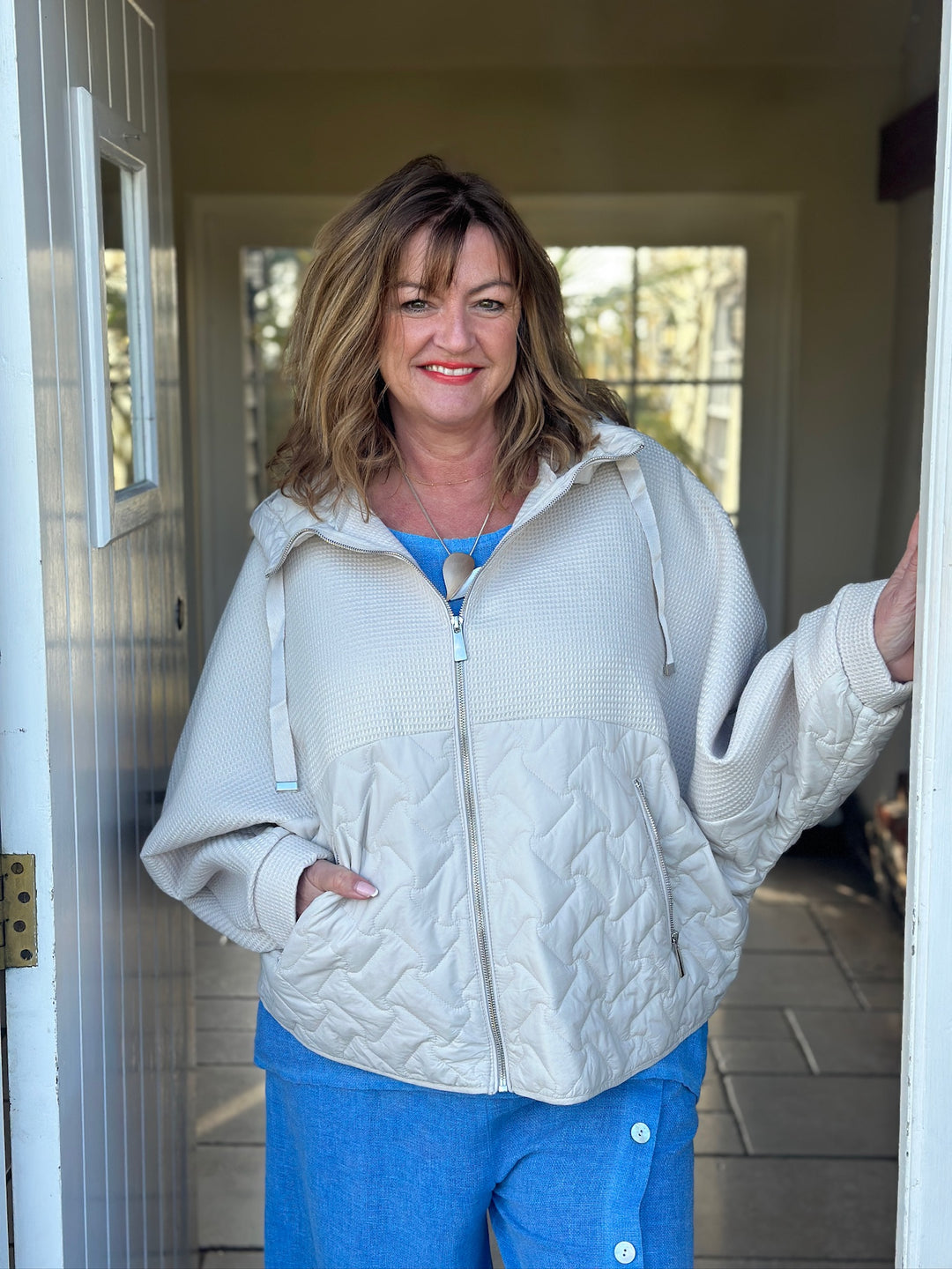 Textured Quilted Zip Jacket | Cream