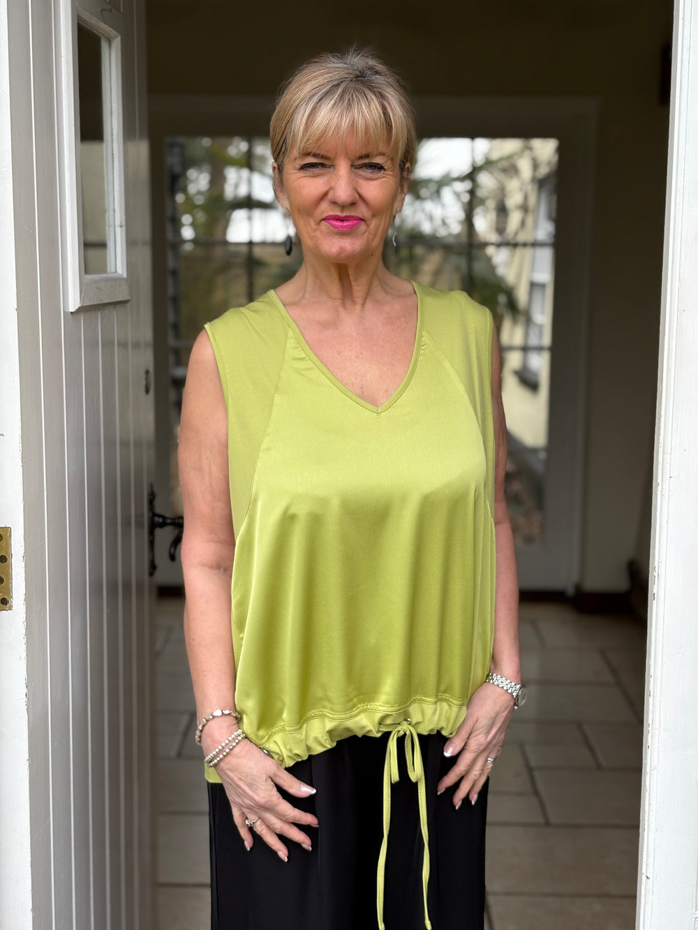 Satin Front Drawcord Vest Top Malissa J |Lime - Mandy's Heaven 