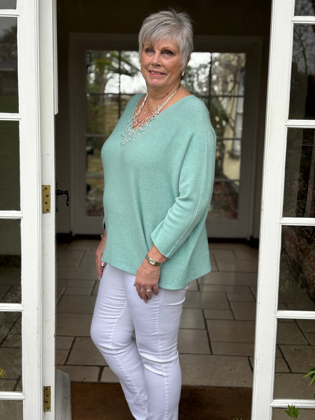 V-Neck Knitted Jumper | Cyan