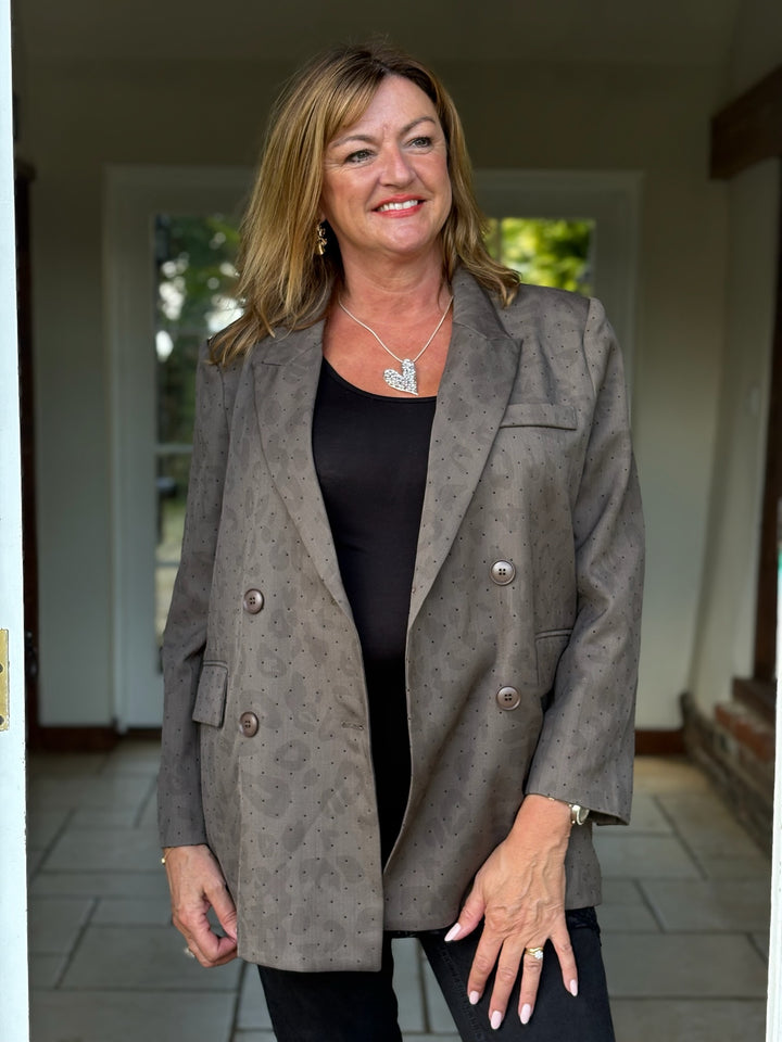 Embellished Leopard Blazer - Malissa J | Stone