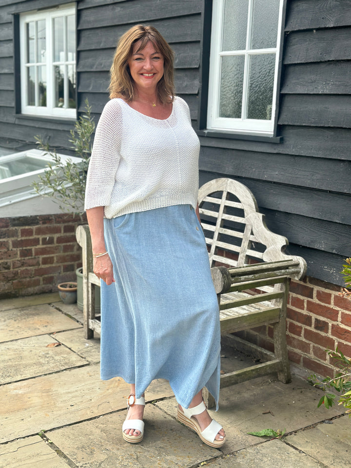 Button Detail Skirt | Dusky Blue