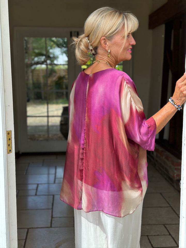 Watercolour Tiered Hem Blouse | Magenta