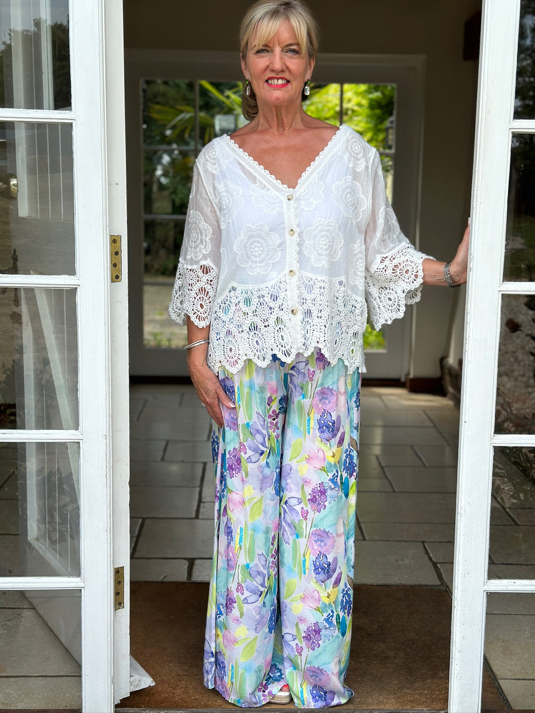 Cotton Crochet Floral Cardigan | White