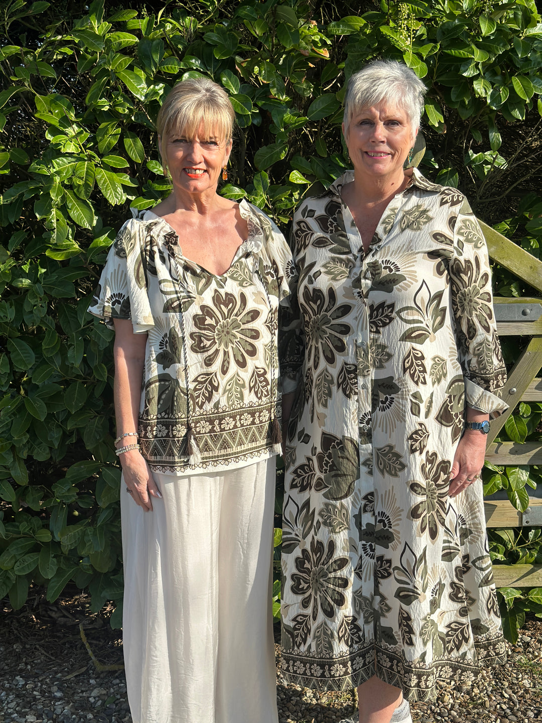 Botanical Print Longline Shirt Dress - Malissa J | Khaki