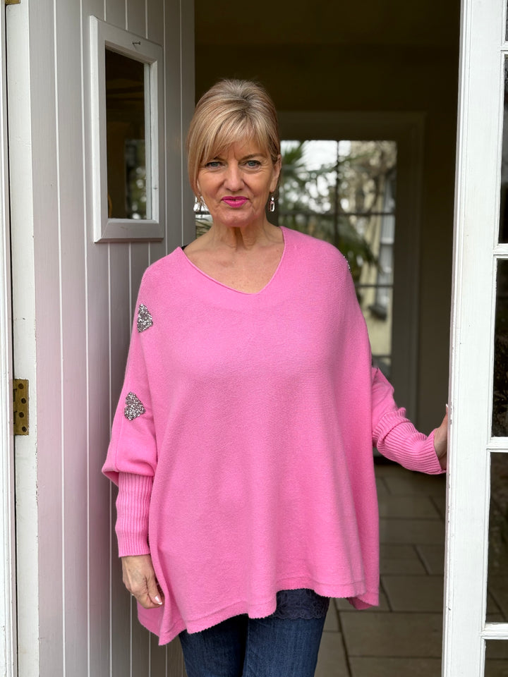 Embellished Heart Sleeve Soft Knit Top | Bubblegum Pink